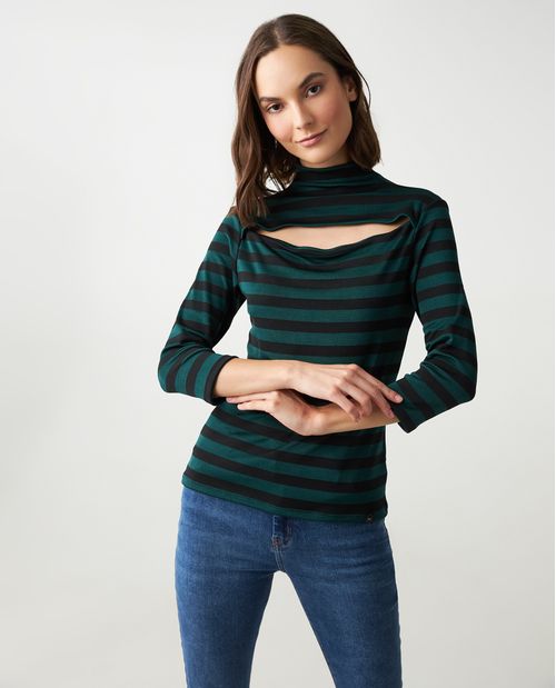 Camiseta manga 3/4 con cuello redondo alto