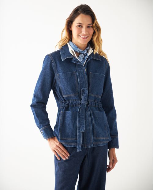 Chaqueta larga en denim para mujer