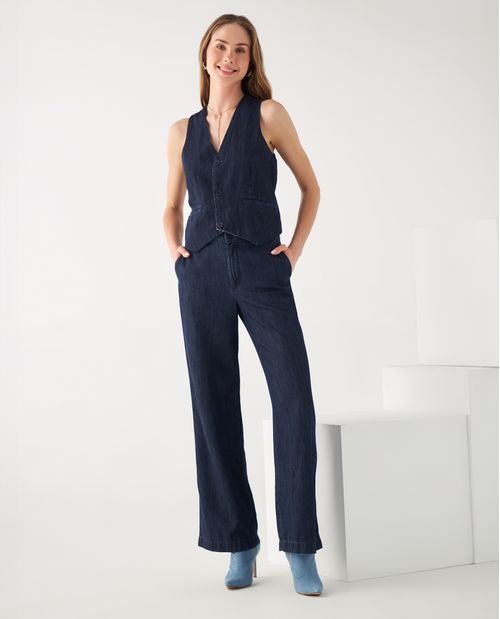 Jean Straight con bolsillos laterales para mujer