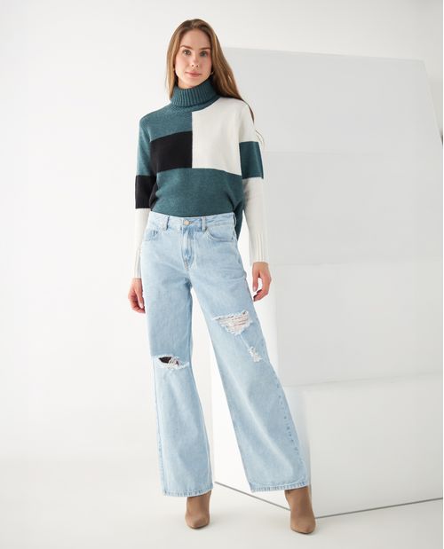 Jean Wide Leg con rotos para mujer