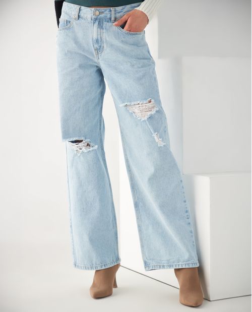 Jean Wide Leg con rotos para mujer