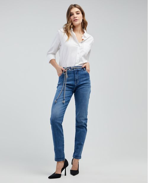 Jean skinny tono medio tiro medio bota ajustada para mujer