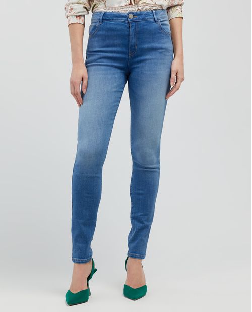 Jean skinny tono claro tiro alto bota ajustada para mujer