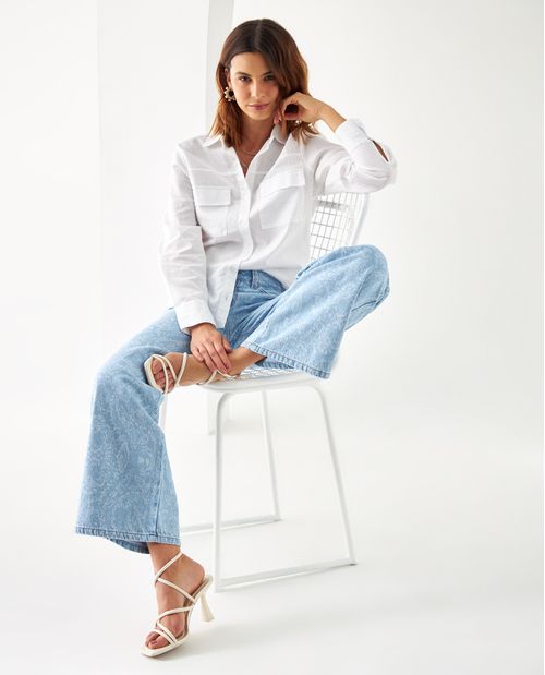 Jean Wide Leg con estampado láser para mujer