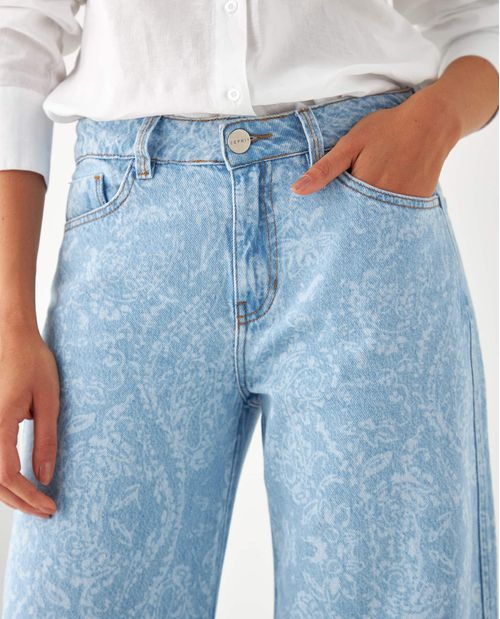 Jean Wide Leg con estampado láser para mujer