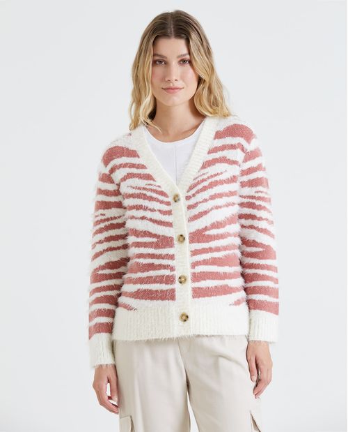 Buzo tipo cardigan estampado para mujer