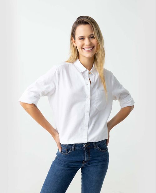 Camisa con bolsillo de parche para mujer