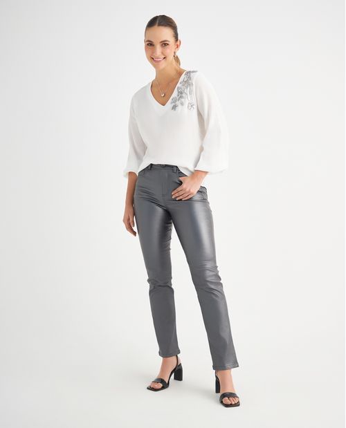 Pantalón con efecto metalizado para mujer