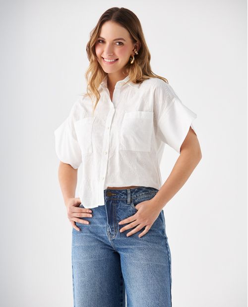 Camisa con bolsillos de parche para mujer