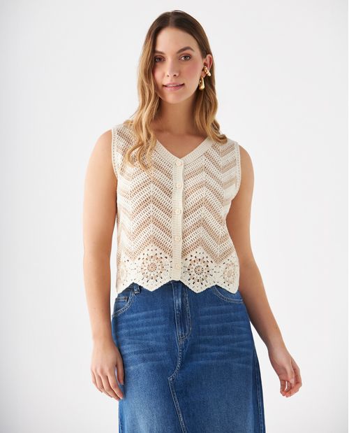 Chaleco tejido cuello en V para mujer