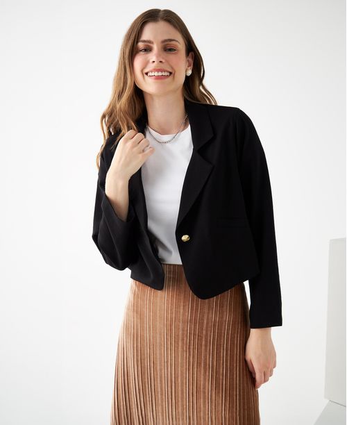 Blazer corto con bolsillos de ribete para mujer