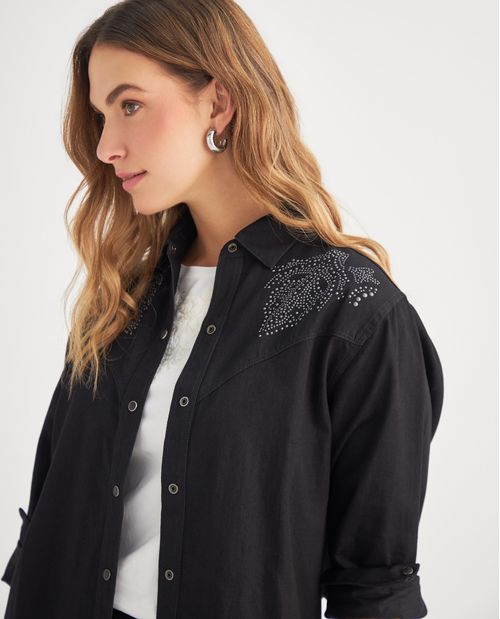 Camisa con corte vaquero en frente para mujer