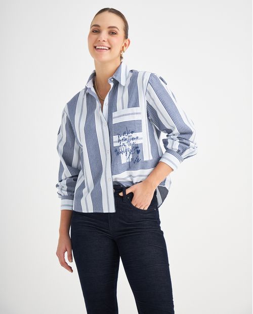 Camisa con bordado de letras para mujer