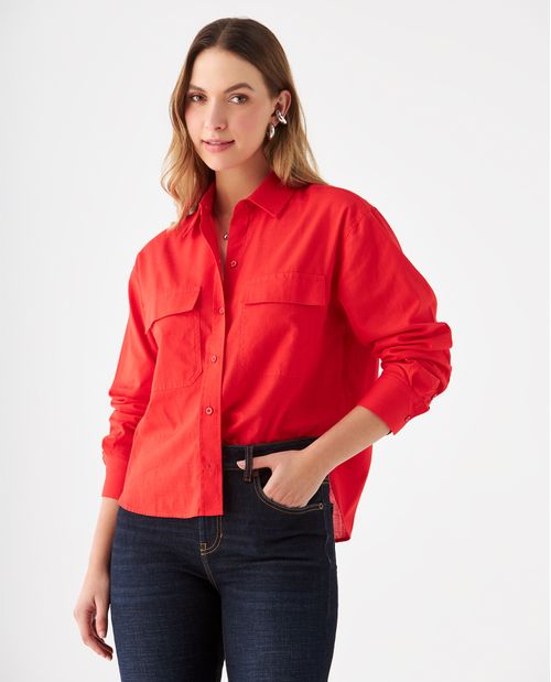 Camisa con bolsillos de tapa para mujer