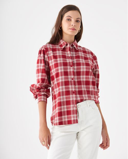 Camisa de cuello clásico con perlas para mujer