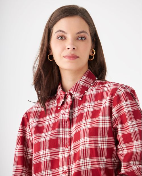 Camisa de cuello clásico con perlas para mujer