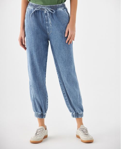 Jean jogger con elástico en pretina para mujer