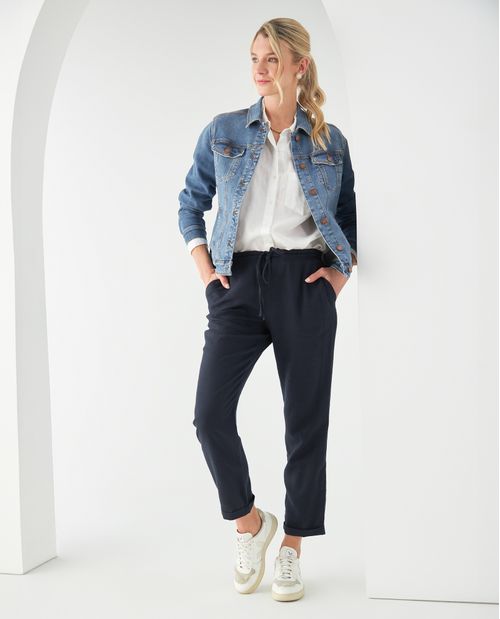 Pantalón para mujer azul con mezcla de lino