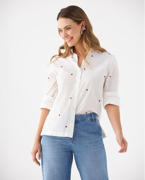 Camisa con corazones bordados para mujer