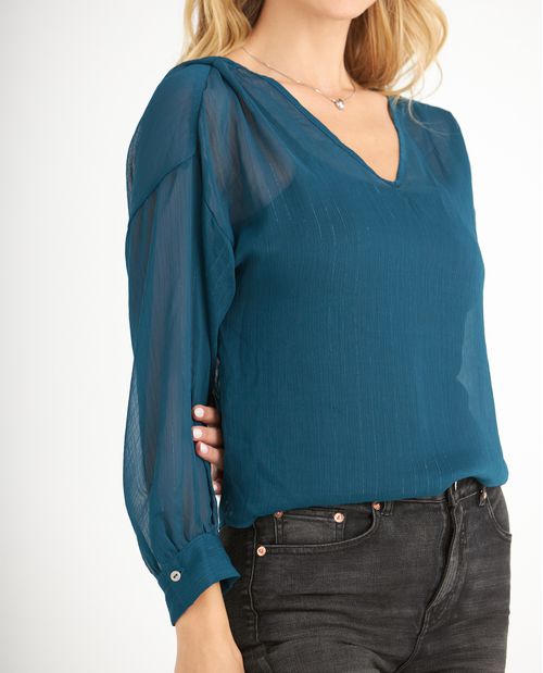 Camisa de tela con transparencia para mujer