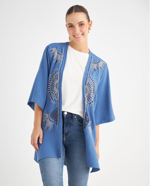 Kimono con apliques bordados para mujer