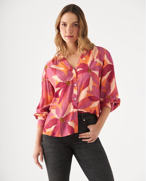 Camisa con estampado tropical para mujer