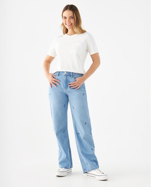 Jean Straight con apliques de flores para mujer