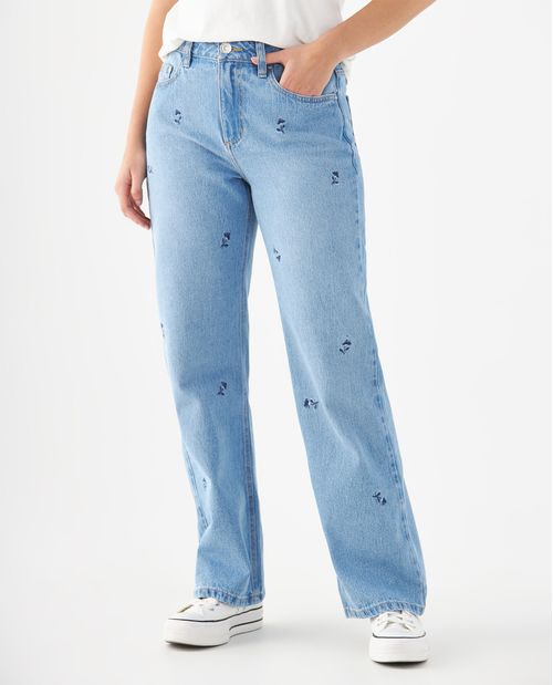 Jean Straight con apliques de flores para mujer