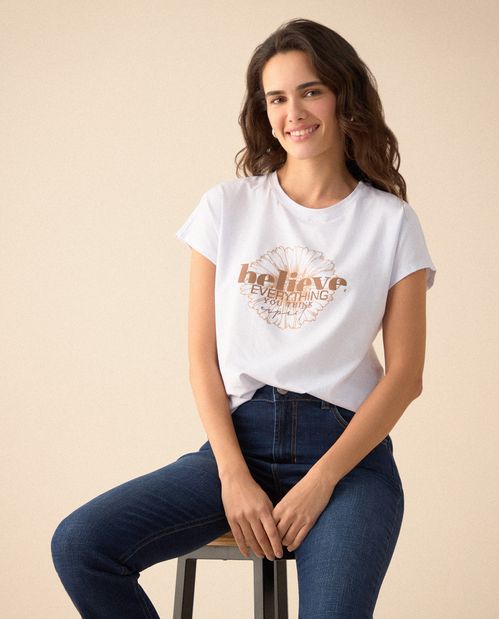 Camiseta de estampado con relieve para mujer