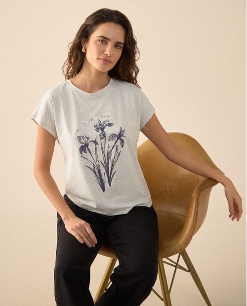 Camiseta estampada en frente para mujer