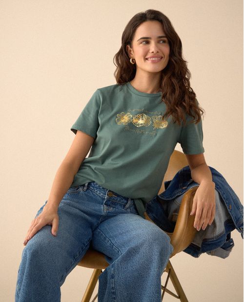 Camiseta con estampado brillante para mujer