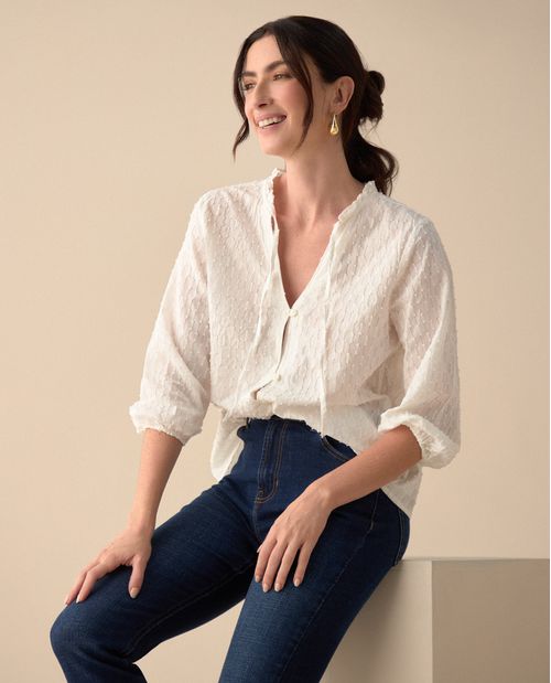 Camisa cuello redondo con bolero para mujer