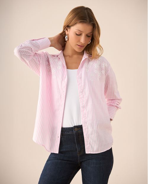 Camisa con apliques de flores para mujer