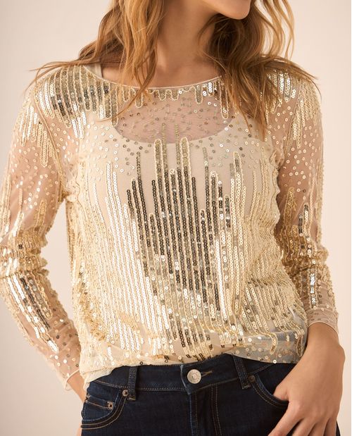 Camisa de tela con transparencia para mujer