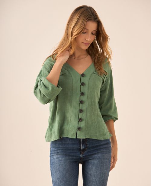 Camisa con escote en V para mujer