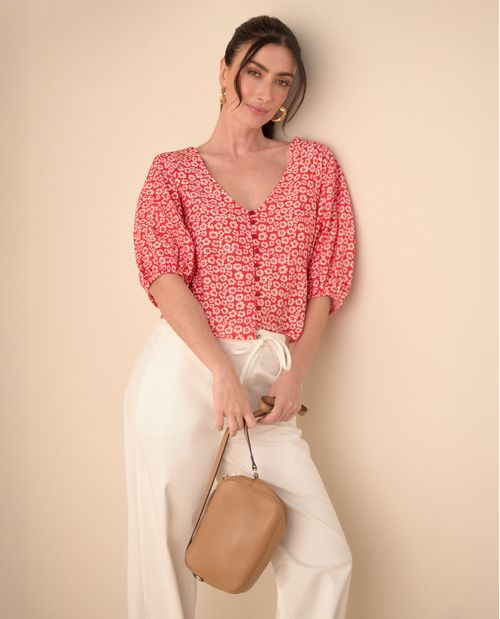 Camisa con estampado de flores para mujer