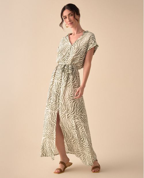 Vestido largo con escote en V para mujer