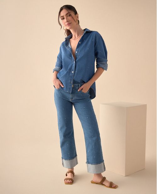 Jean de ruedo con guardapolvo para mujer