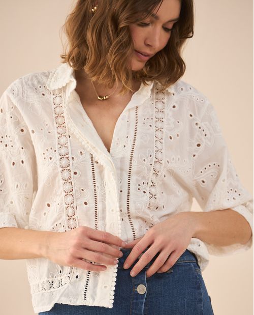 Camisa en ojalillo para mujer