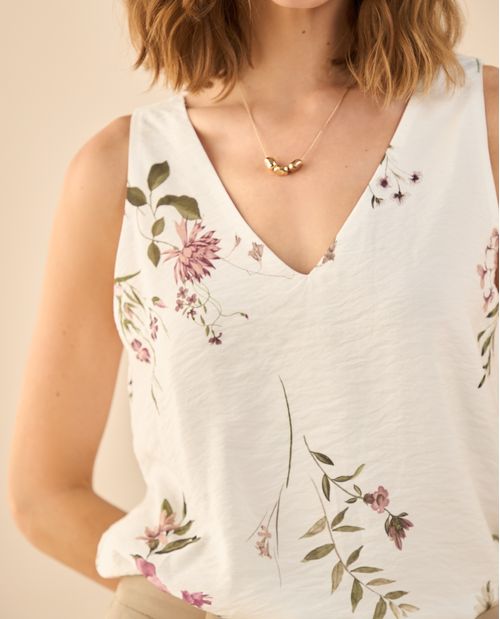 Camisa de flores con escote en V para mujer