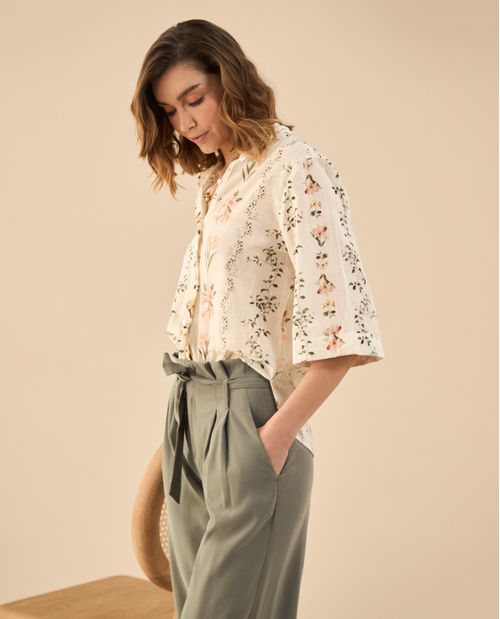 Camisa de flores manga 3/4 para mujer