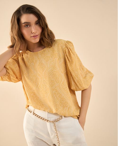 Camisa estampada manga corta para mujer