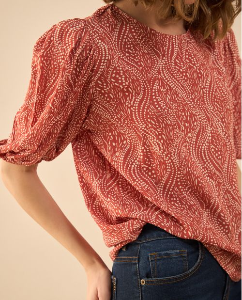 Camisa estampada manga corta para mujer