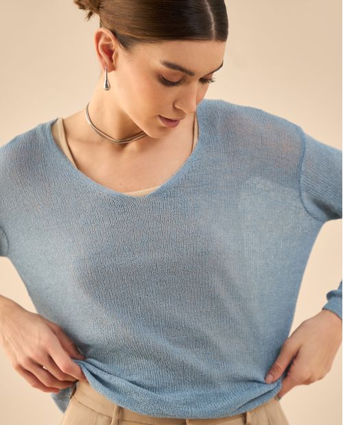 Camisa tejida con escote en V para mujer