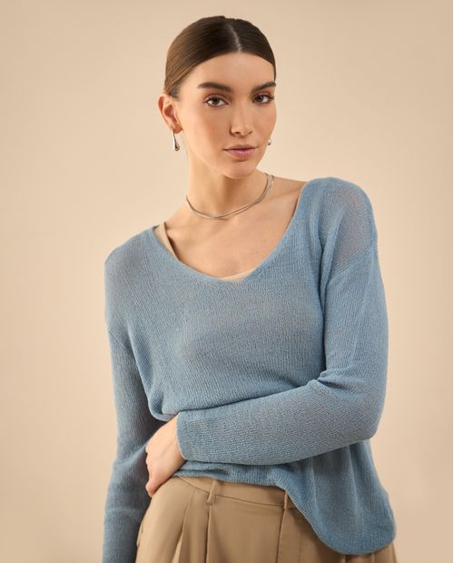 Camisa tejida con escote en V para mujer