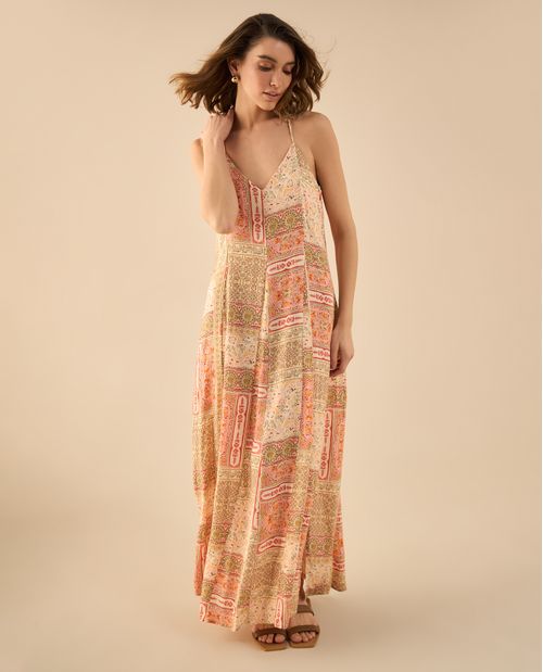 Vestido largo con flores estampadas para mujer